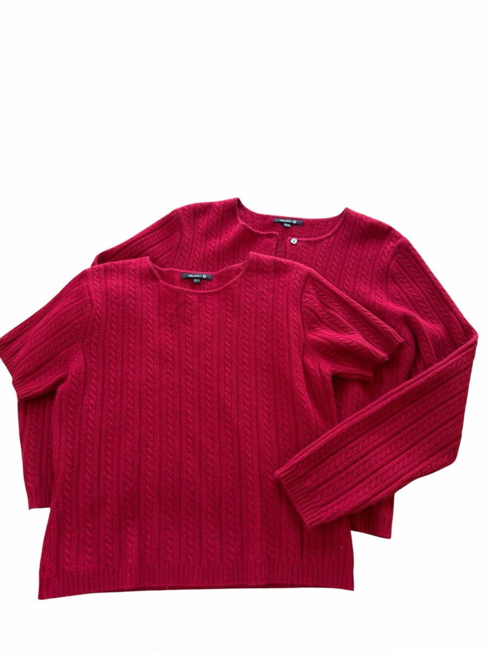 Vintage Cashmere Cable Knit Cardigan Sweater Red Set Crewneck Studio e